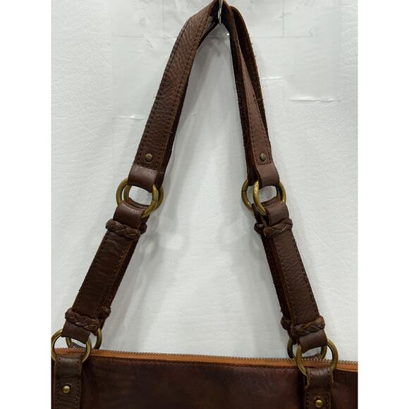 The Sak Brown Leather Boho Braided Strap Zip Pocket Tote Shoulder Crossbody Bag - Picture 10 of 16